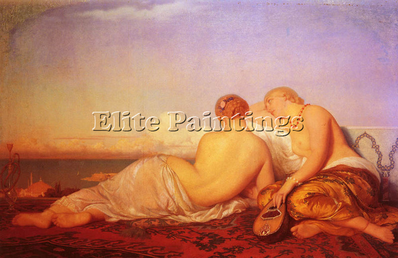 HERBERT ANTOINE LES DEUX ODALISQUES CONTEMPLANT LE BOSPHORE ARTIST PAINTING OIL