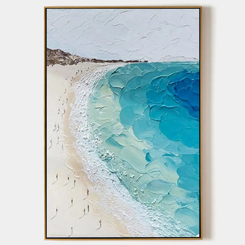 COASTAL SERENITY: Vertical Impasto Beach Scene Oil Painting