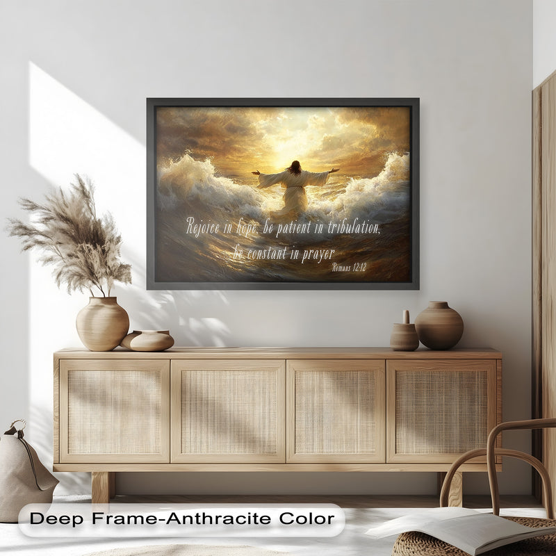 Romans 12:12 – Faith & Perseverance Bible Verse Oil Painting