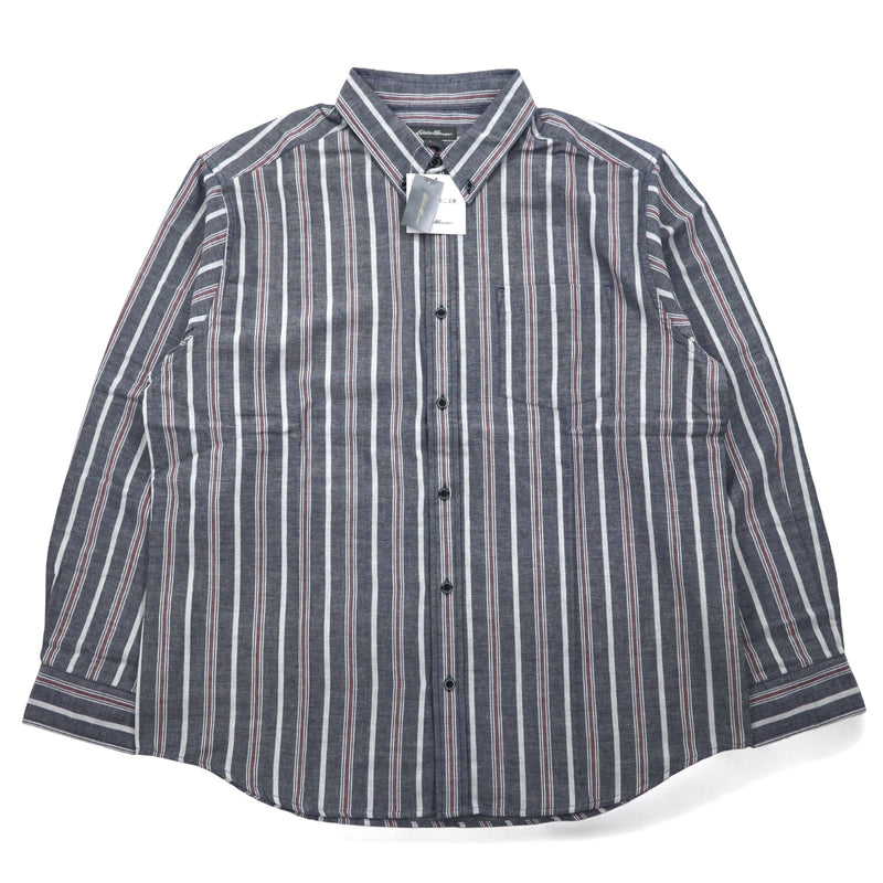 Eddie Bauer ダブルクロス ボタンダウンシャツ L ブルー コットン ストライプ 未使用品