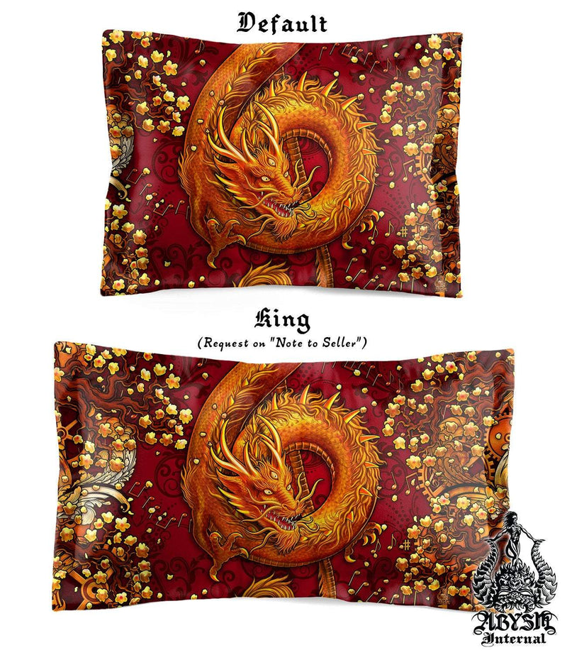 Dragon Bed Cover, Duvet or Comforter, Steampunk Bedding Set, Bedroom Decor, King, Queen & Twin Size - Music Art