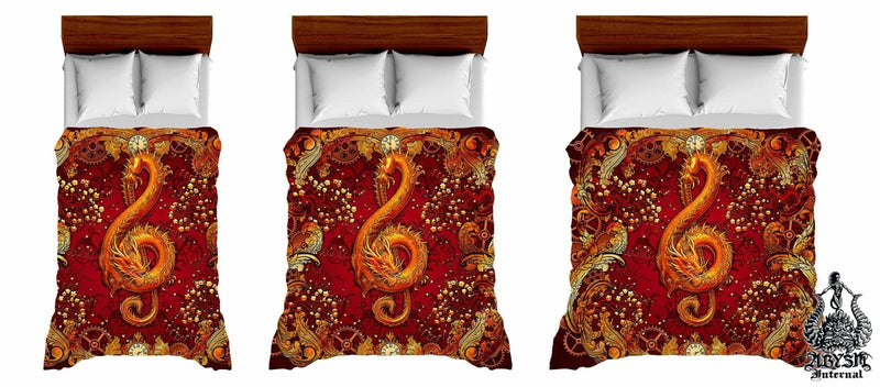 Dragon Bed Cover, Duvet or Comforter, Steampunk Bedding Set, Bedroom Decor, King, Queen & Twin Size - Music Art