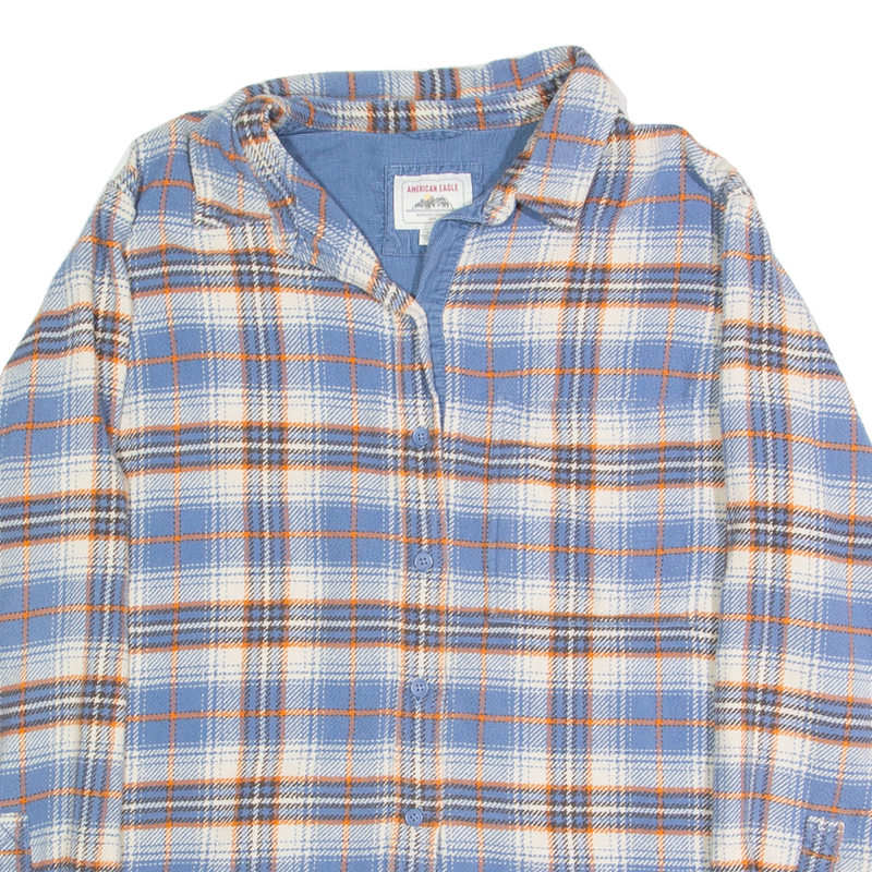 AMERICAN EAGLE Mens Shirt Blue Check Long Sleeve S