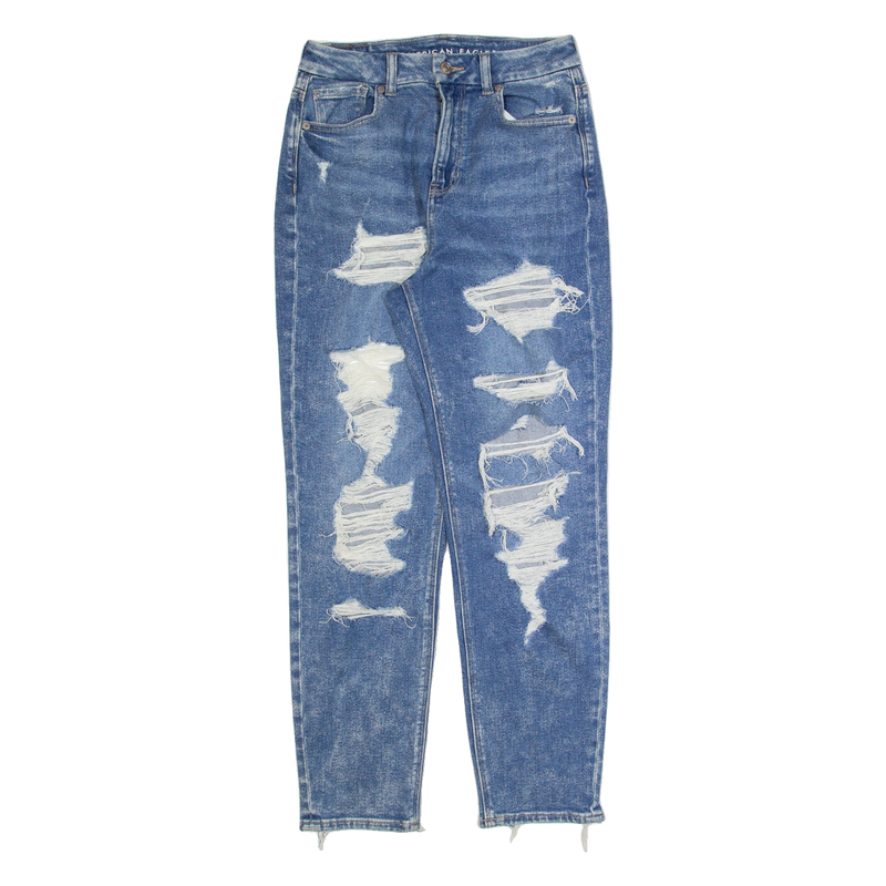 AMERICAN EAGLE Distressed Womens Jeans Blue Regular Mom Stone Wash W26 L28