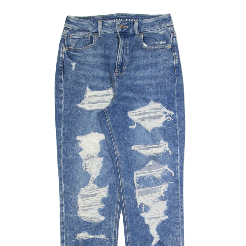 AMERICAN EAGLE Distressed Womens Jeans Blue Regular Mom Stone Wash W26 L28