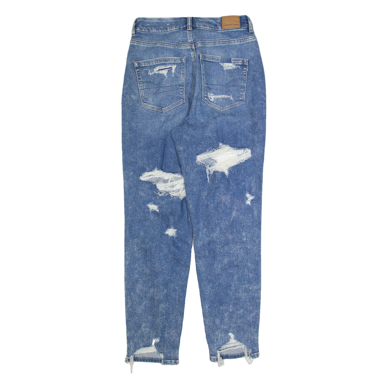 AMERICAN EAGLE Distressed Womens Jeans Blue Regular Mom Stone Wash W26 L28