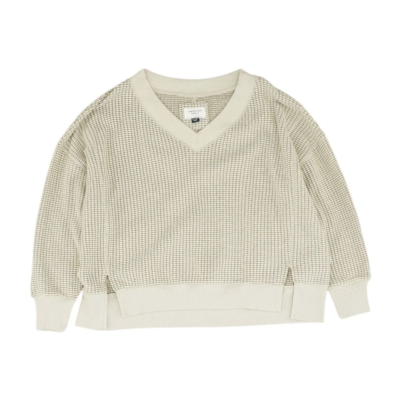 Beige Solid V-Neck Sweater