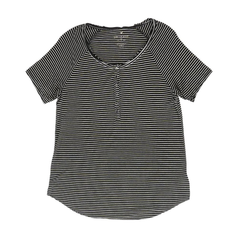 Black Striped V Neck T-Shirt