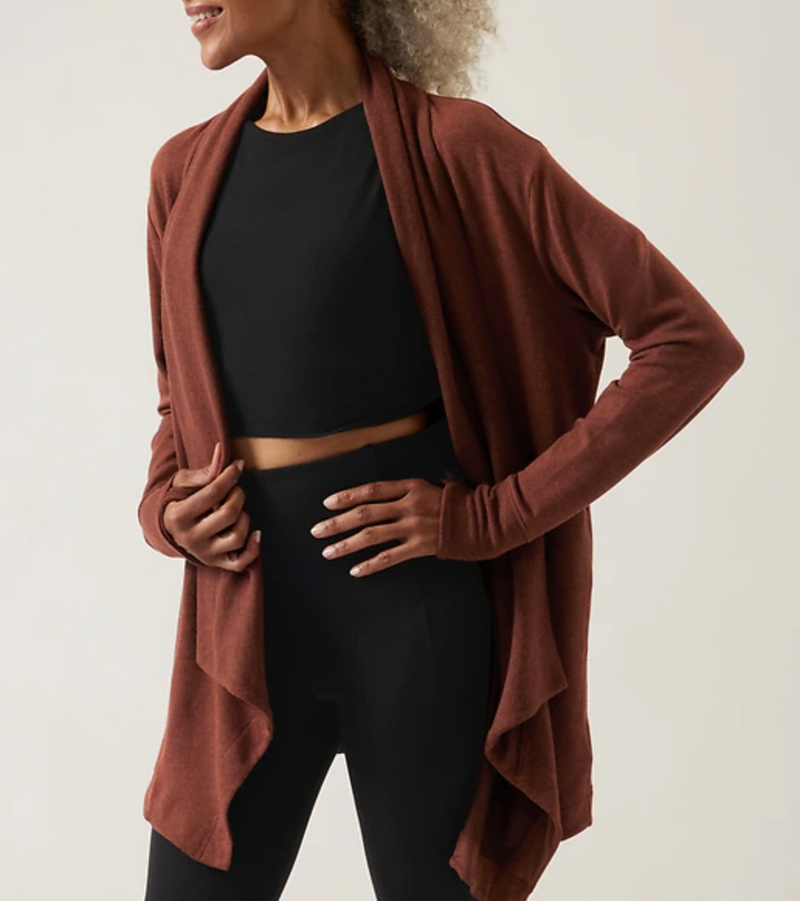 Athleta Mahogany Heather Nirvana Pranayama Restore Wrap Cardigan