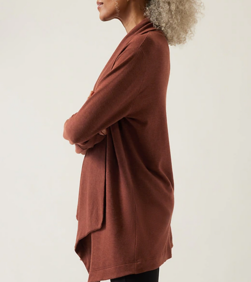 Athleta Mahogany Heather Nirvana Pranayama Restore Wrap Cardigan
