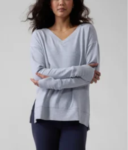 Athleta Blue Star Heather Soft Coaster Luxe V-Neck Sweatshirt