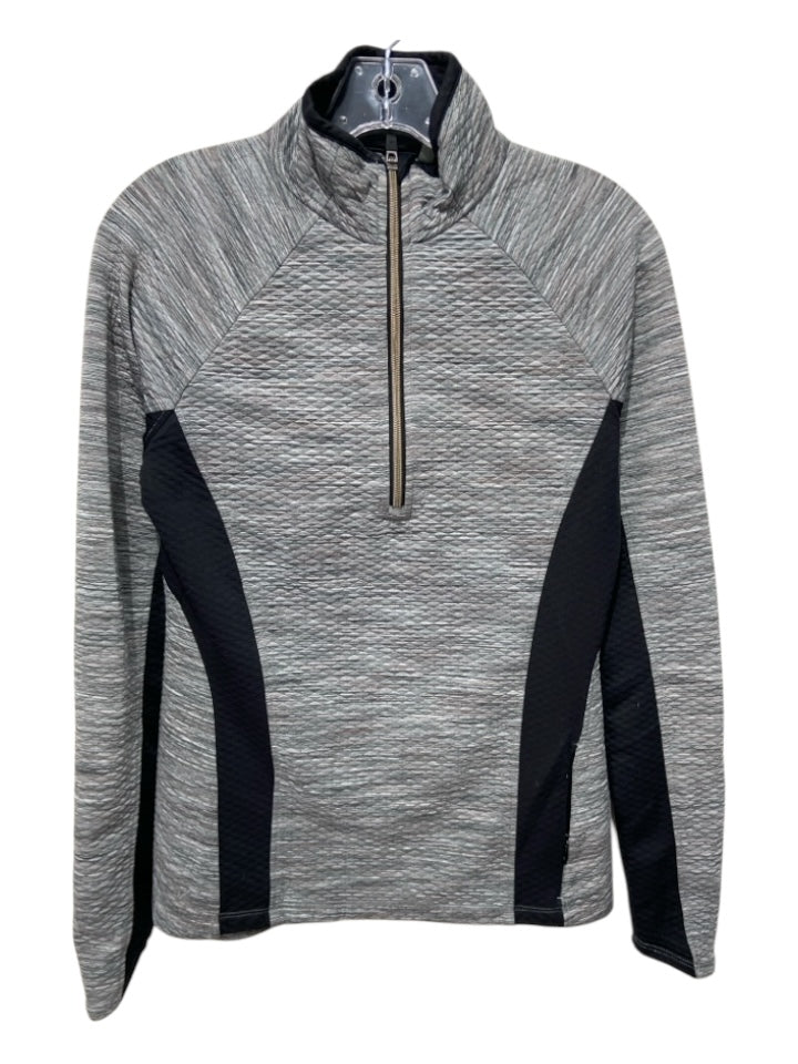 Athleta Size M Gray & Black Polyester Half Zip Mock Neck Diamond Pattern Jacket