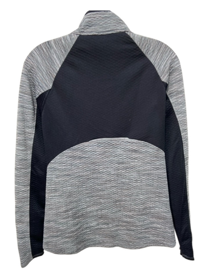 Athleta Size M Gray & Black Polyester Half Zip Mock Neck Diamond Pattern Jacket