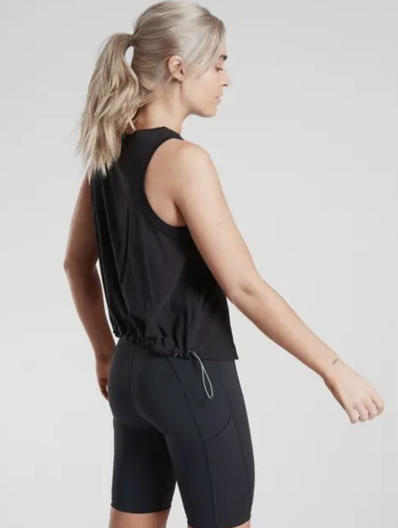 Athleta Black Sleeveless Crew Neck Organic Daily Bungee Tank Top