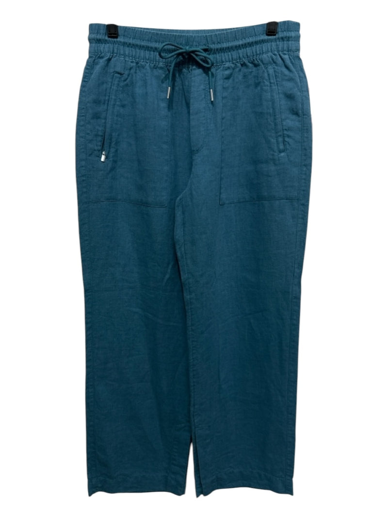 Athleta Size 4 Turquiose Linen Elastic Waist Drawstring Zip Pockets Pants