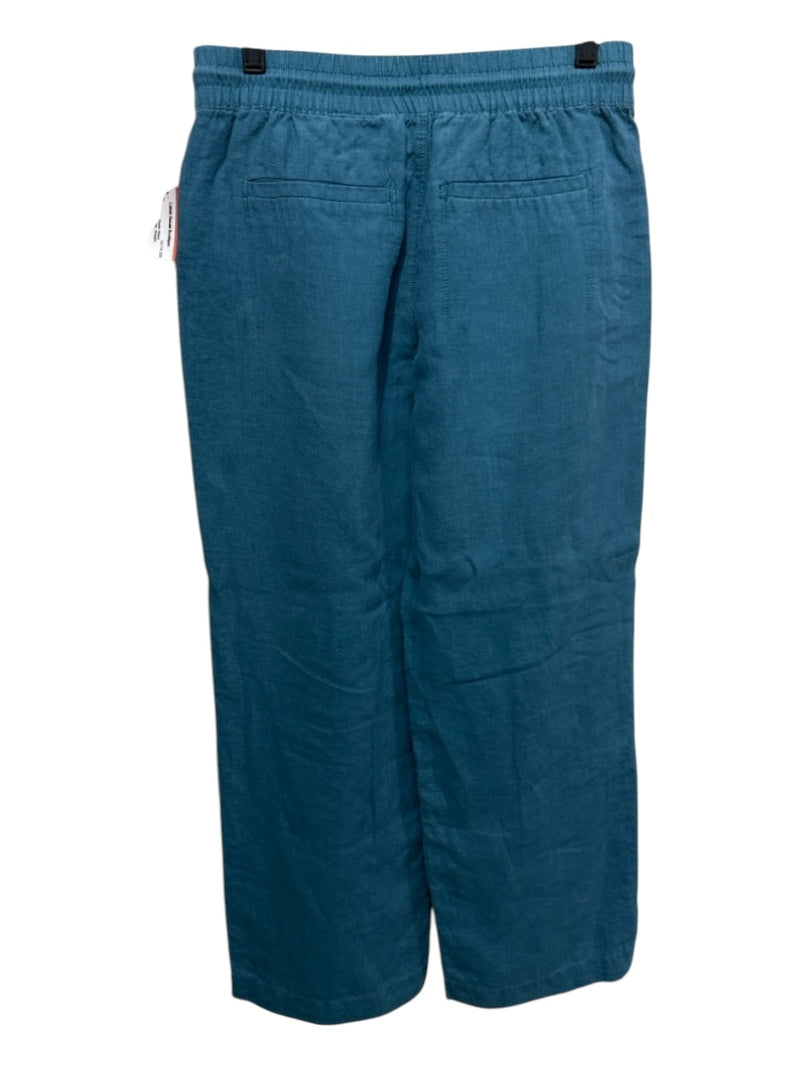 Athleta Size 4 Turquiose Linen Elastic Waist Drawstring Zip Pockets Pants