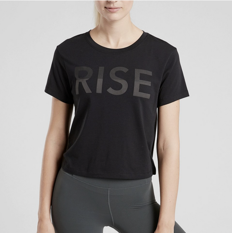 Athleta Black Rise Graphic Short Sleeve Organic Daily Crop Tee Top