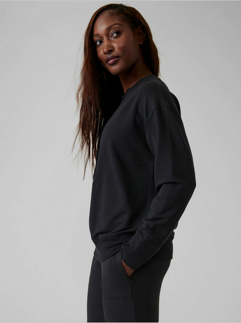 Athleta Black Long Sleeve Balance Henley Sweatshirt