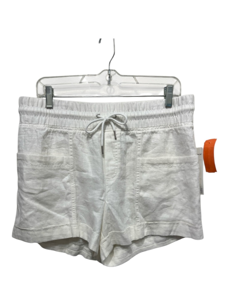 Athleta Size 10 White Linen Drawstring Waist Pockets Mid Rise Shorts
