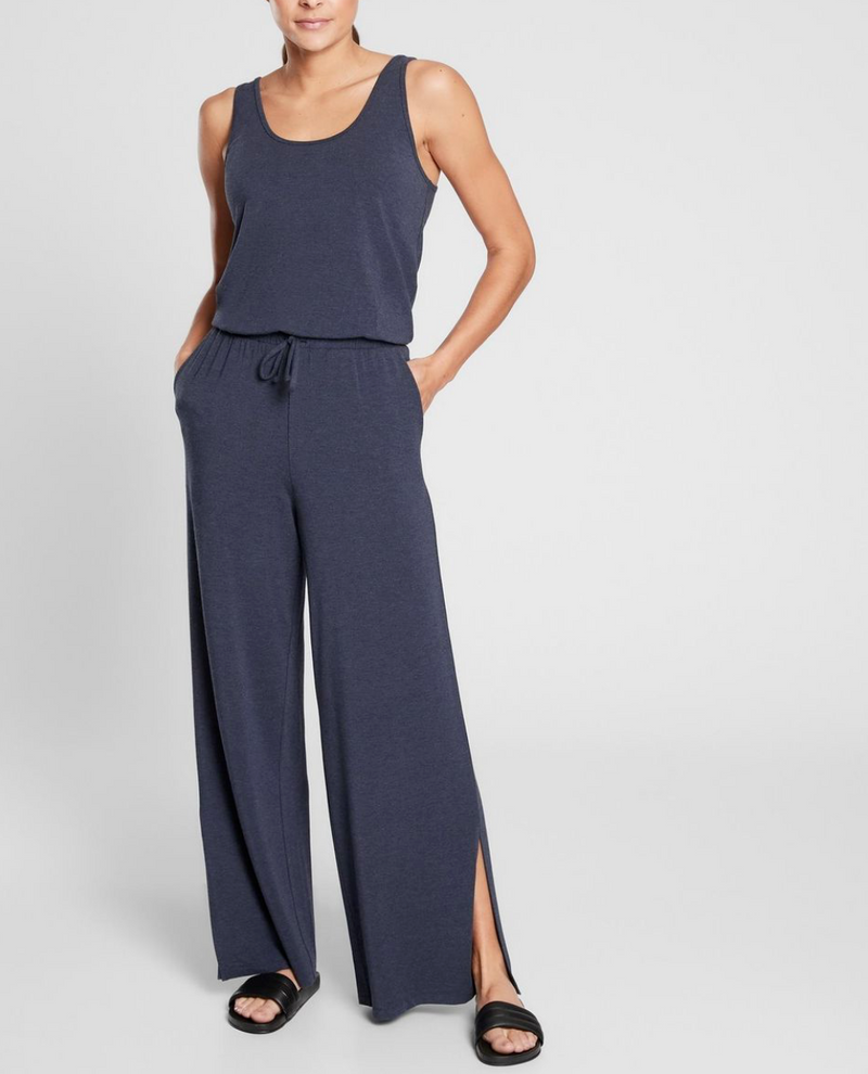 Athleta Heather Navy UPF 50+ Wide Leg Pants Coastal Romper Jumpsuit