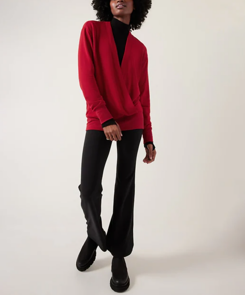 Athleta Candy Red Purana V-Neck Wrap Sweatshirt