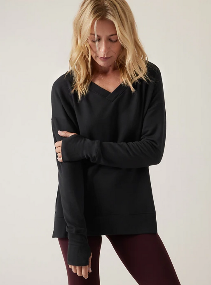 Athleta Black Soft Coaster Luxe V-Neck Sweatshirt