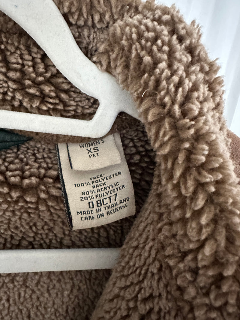 LL BEAN Sherpa Lined Women's Faux Suede Jacket Rancher Size XS Tan Brown