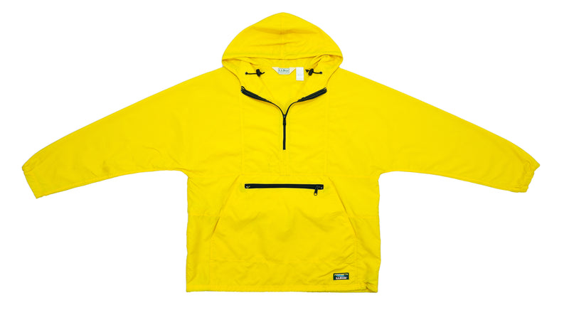 LL Bean - Yellow 1/4 Zip Hooded Windbreaker 1990s Large