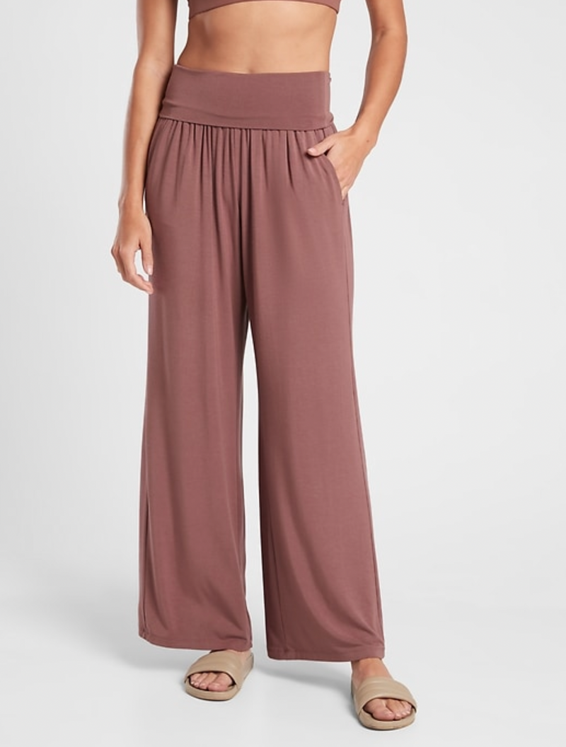 Athleta Heart Rose Soft Lounge Elastic Waist Wide Leg Studio Pant