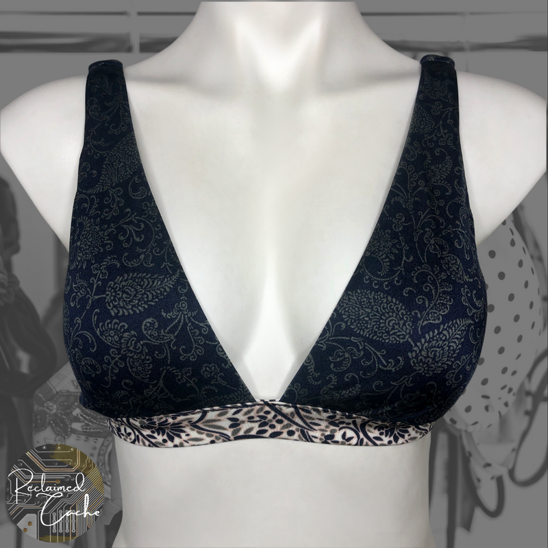 Athleta Navy Aqualuxe Batik Bikini Top - Size Small