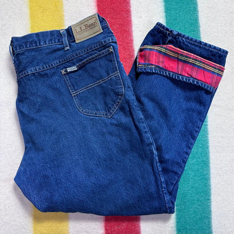 1990s LL Bean Flannel Lined Jeans, 41.5