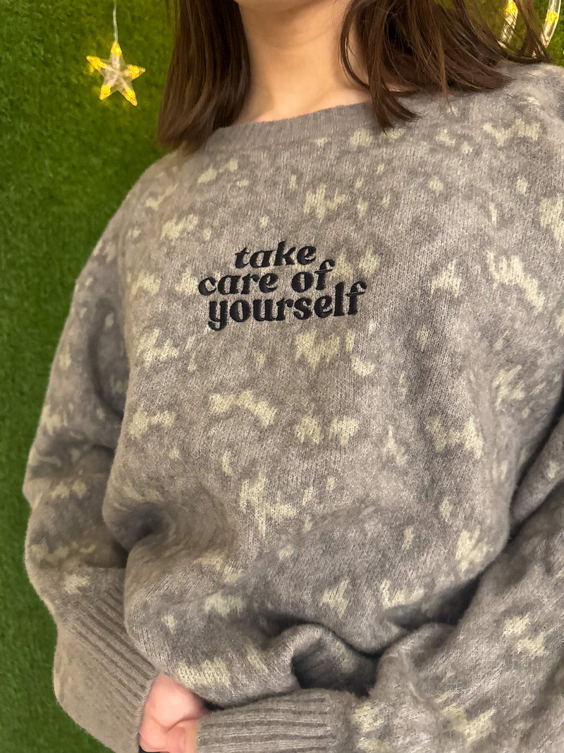 Take Care of Yourself Patterned Sweater 3XL