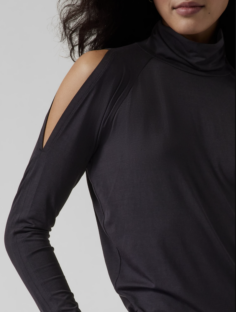 Athleta Black Long Sleeve Cold Shoulder Turtleneck Top
