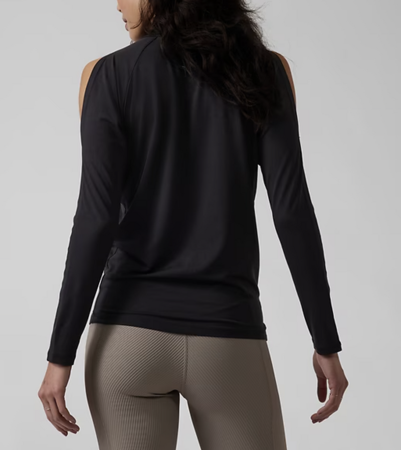 Athleta Black Long Sleeve Cold Shoulder Turtleneck Top