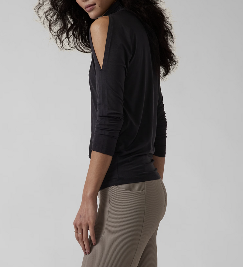 Athleta Black Long Sleeve Cold Shoulder Turtleneck Top