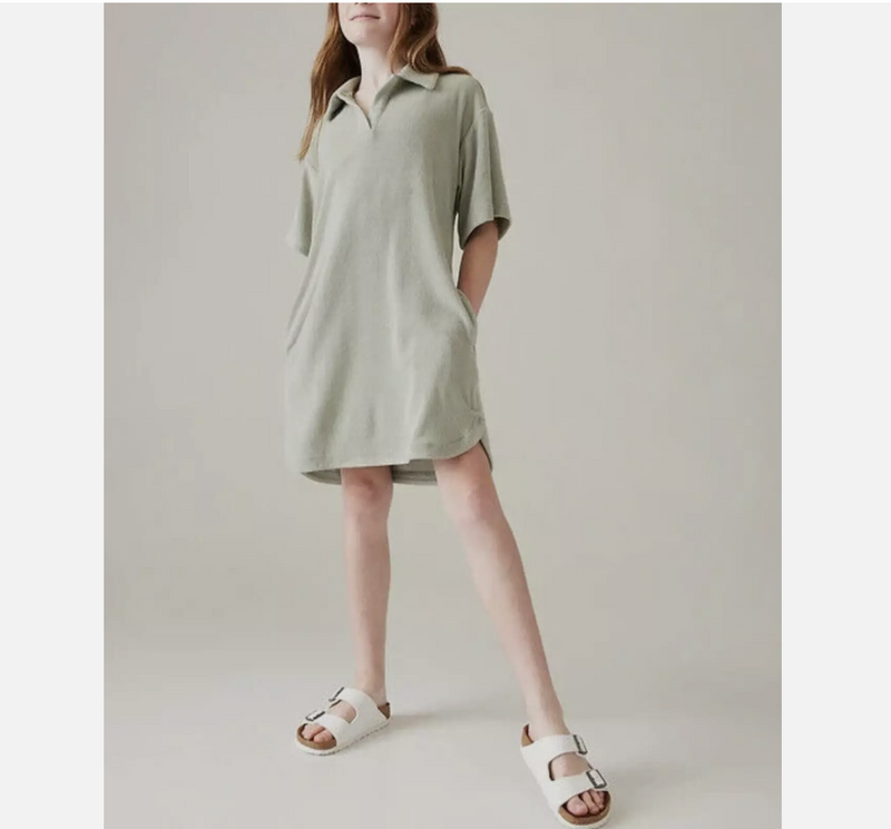 Athleta Girl Green Side Pockets Jump In Terry Dress