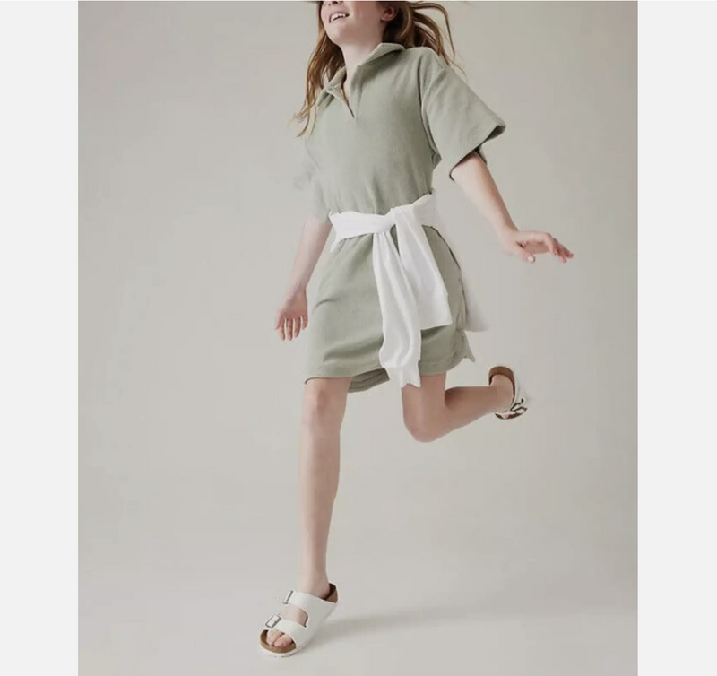 Athleta Girl Green Side Pockets Jump In Terry Dress