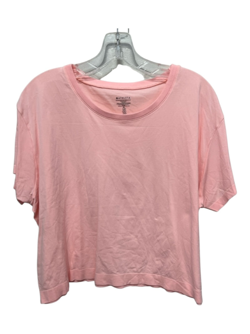 Athleta Size XL Pink Nylon Scoop Neck Crop Short Sleeve Top
