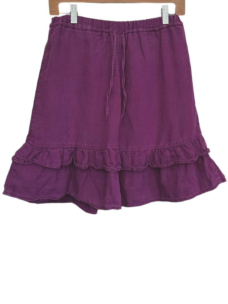 Warm Autumn Plum Linen Ruffle Mini Skirt