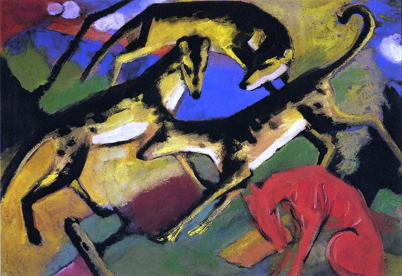 Playing Dogs by Franz Marc - Hand Painted Oil Painting