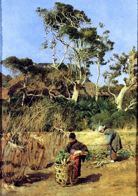 Farm Yard, Japan by Charles Dater Weldon - Hand Painted Oil Painting