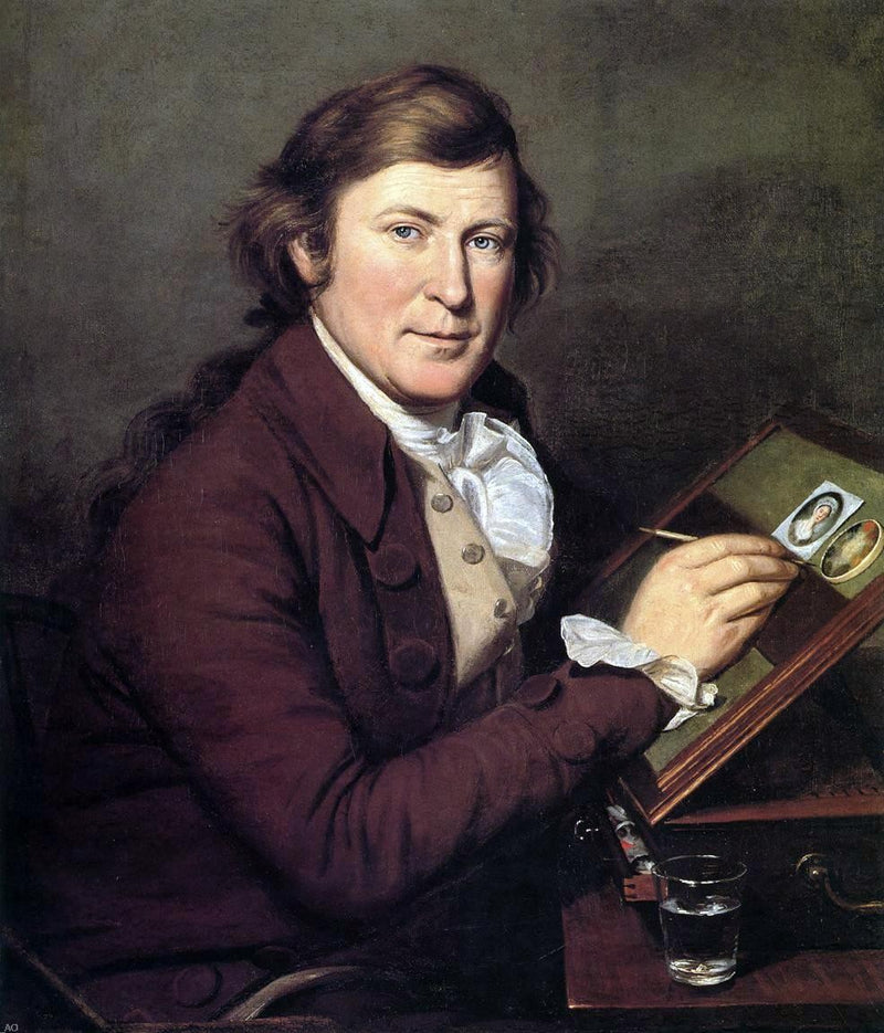 James Peale Painting a Miniature by Charles Willson Peale - Hand Painted Oil Painting