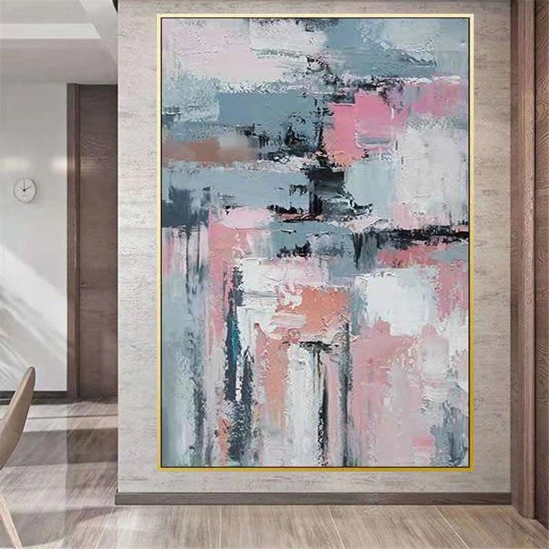 Hot Sale Oil Painting Hand Painted Canvas Painting Gray White Pink Texture Abstract Decor