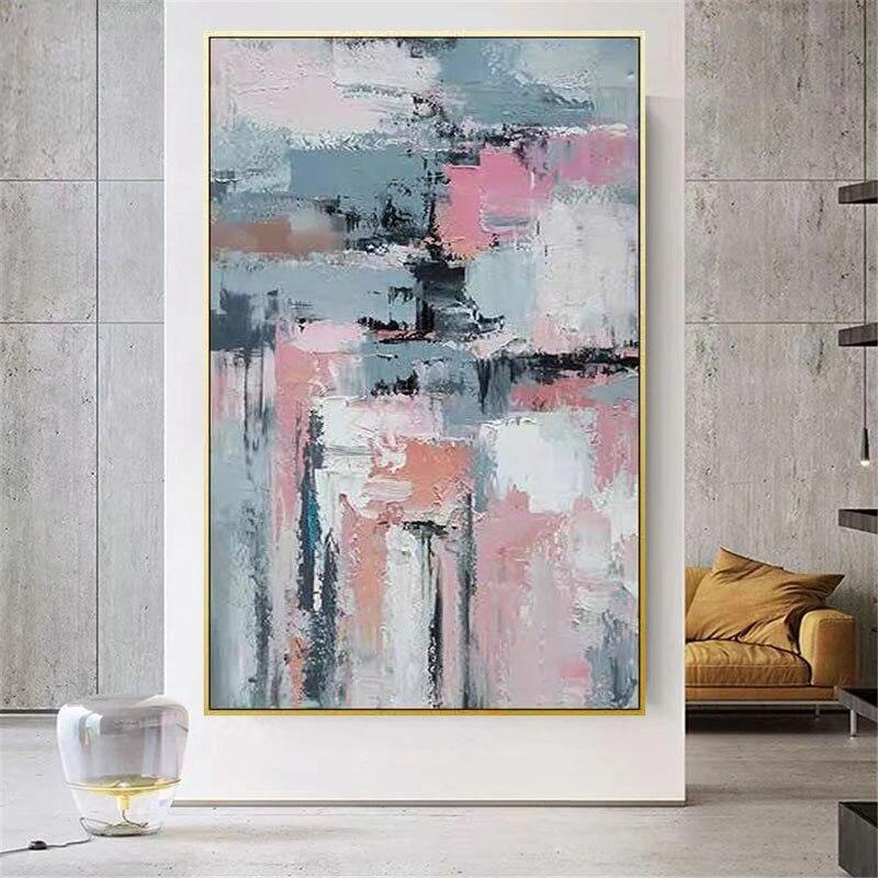 Hot Sale Oil Painting Hand Painted Canvas Painting Gray White Pink Texture Abstract Decor