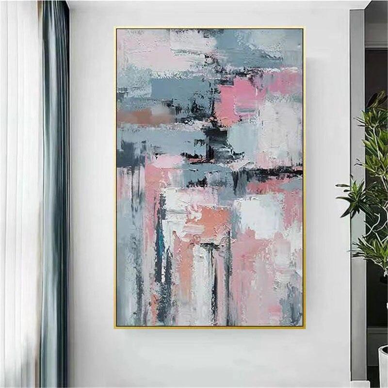 Hot Sale Oil Painting Hand Painted Canvas Painting Gray White Pink Texture Abstract Decor