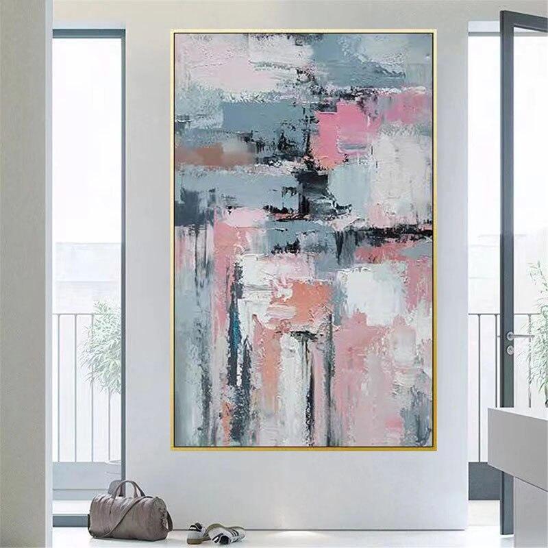 Hot Sale Oil Painting Hand Painted Canvas Painting Gray White Pink Texture Abstract Decor