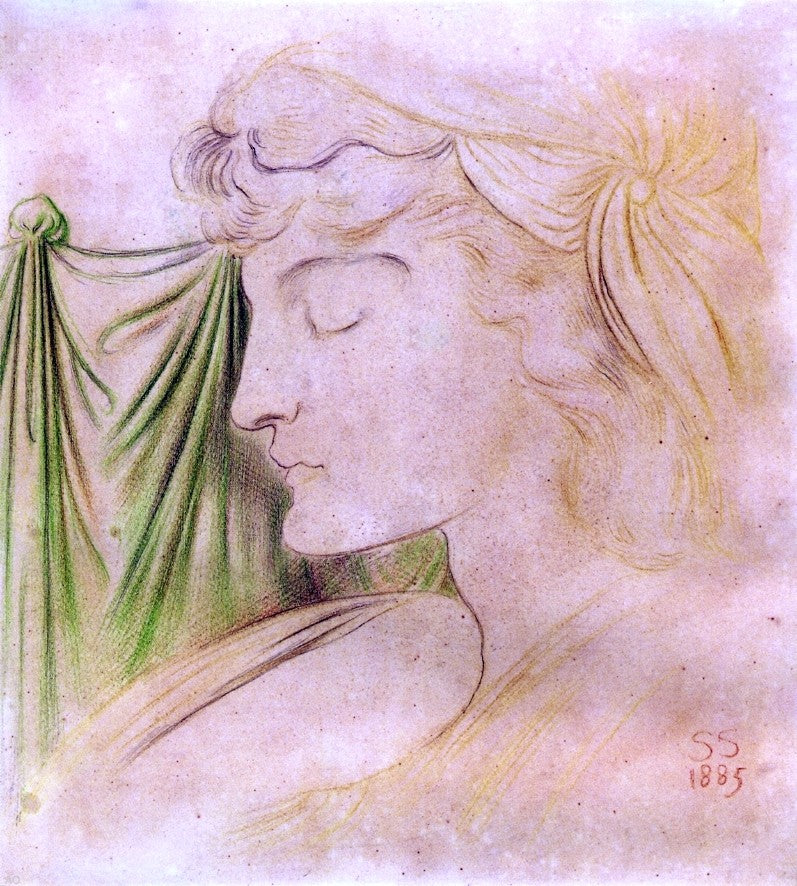 Woman's Head in Profile with Drapery by Simeon Solomon - Hand Painted Oil Painting