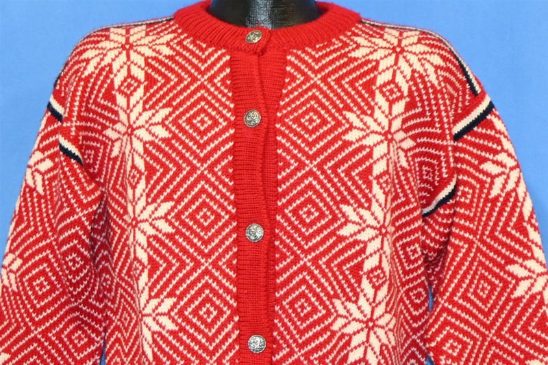70s LL Bean Red Snowflake Cardigan Sweater Women's Medium