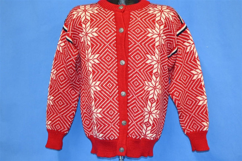 70s LL Bean Red Snowflake Cardigan Sweater Women's Medium