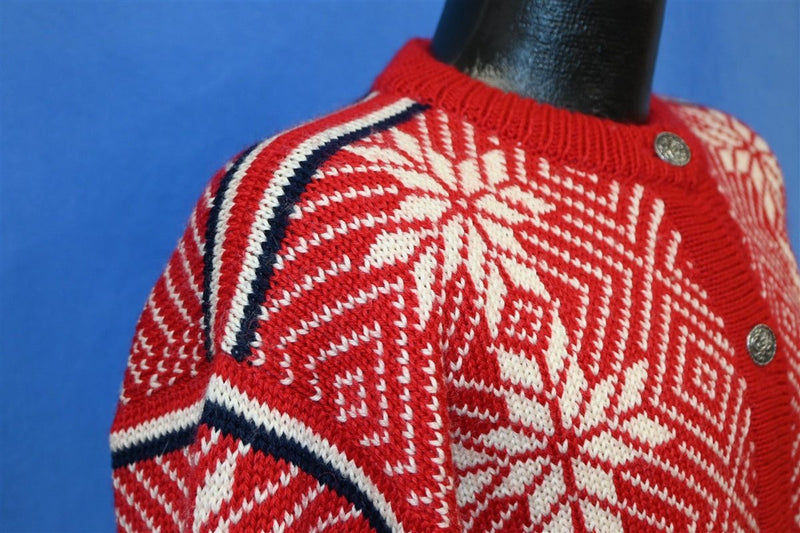 70s LL Bean Red Snowflake Cardigan Sweater Women's Medium
